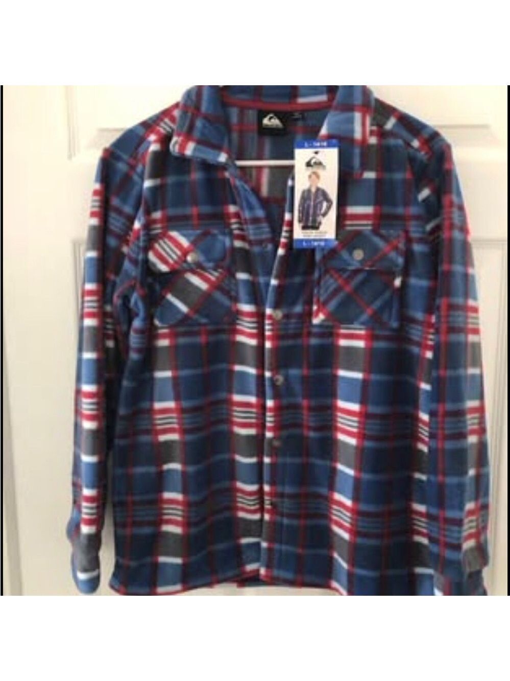 Quiksilver Boys' Blue Red Plaid Flannel Shirt Farmcore Size L